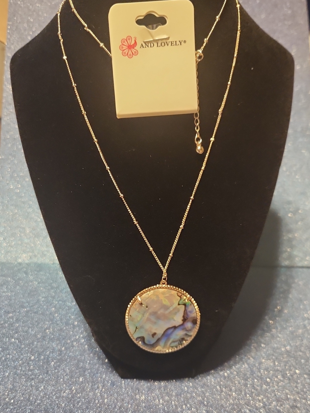 And Lovely Gold Abalone Pendant Necklace - Iridescent Blue/Green